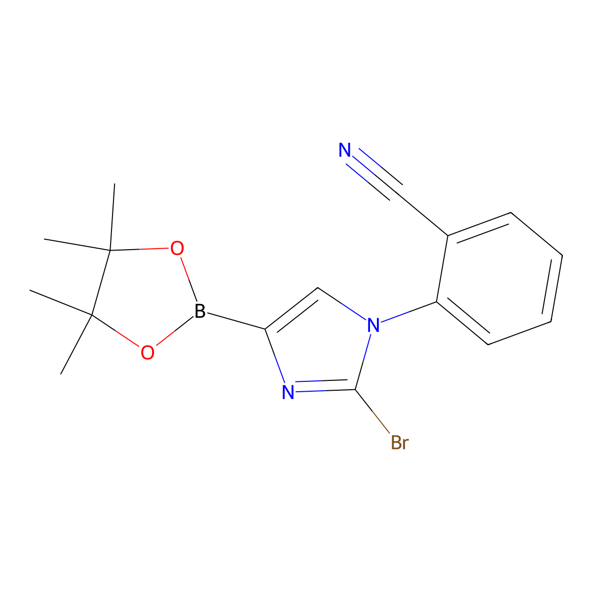 2-(2-bromo-4-(4,4,5,5-tetramethyl-1,3,2-dioxaborolan-2-yl)-1H-imidazol-1-yl)benzonitrile molecular structure, CAS 2256758-71-9