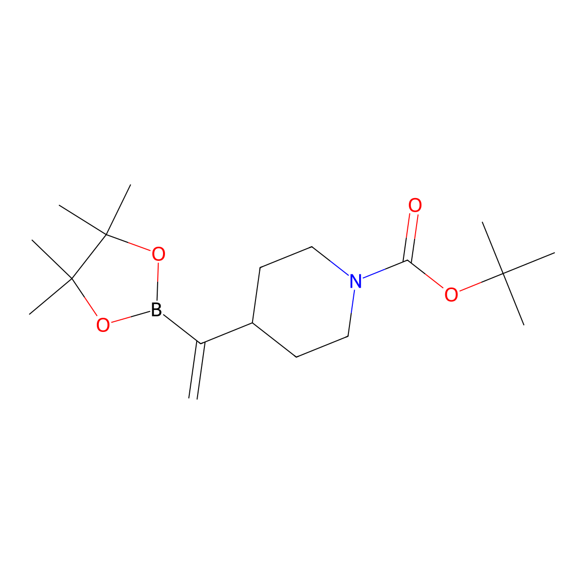 Tert-butyl 4-(1-(4,4,5,5-tetramethyl-1,3,2-dioxaborolan-2-yl)ethenyl)piperidine-1-carboxylate molecular structure, CAS 2257430-00-3