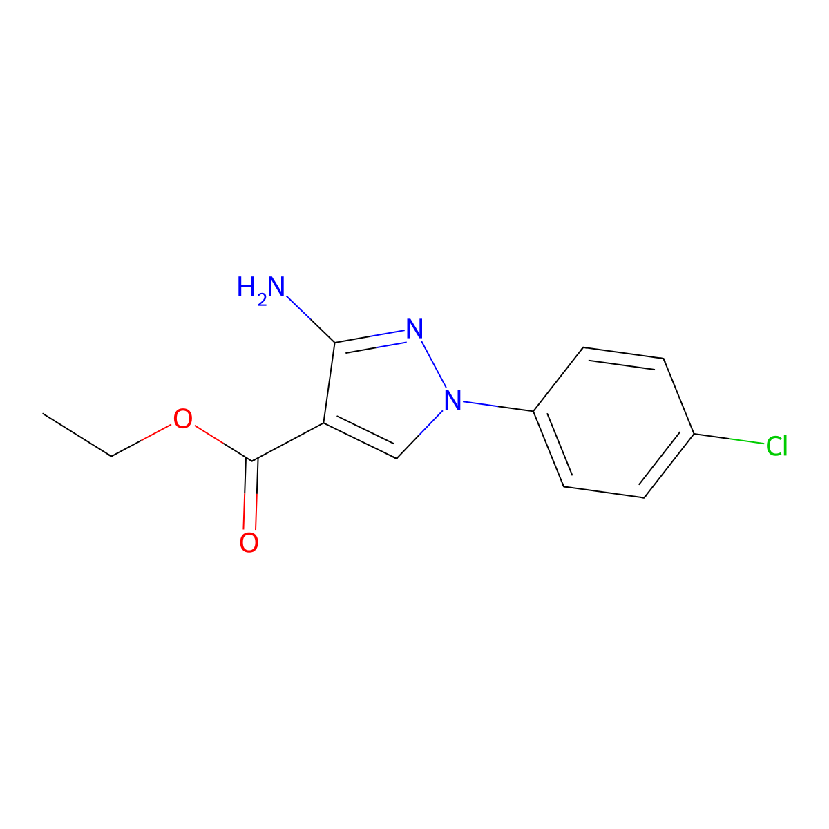 Ethyl 3-amino-1-(4-chlorophenyl)-1H-pyrazole-4-carboxylate molecular structure, CAS 225930-54-1