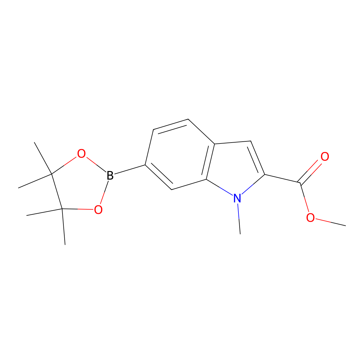 Methyl 1-methyl-6-(4,4,5,5-tetramethyl-1,3,2-dioxaborolan-2-YL)-1H-indole-2-carboxylate molecular structure, CAS 2259361-37-8