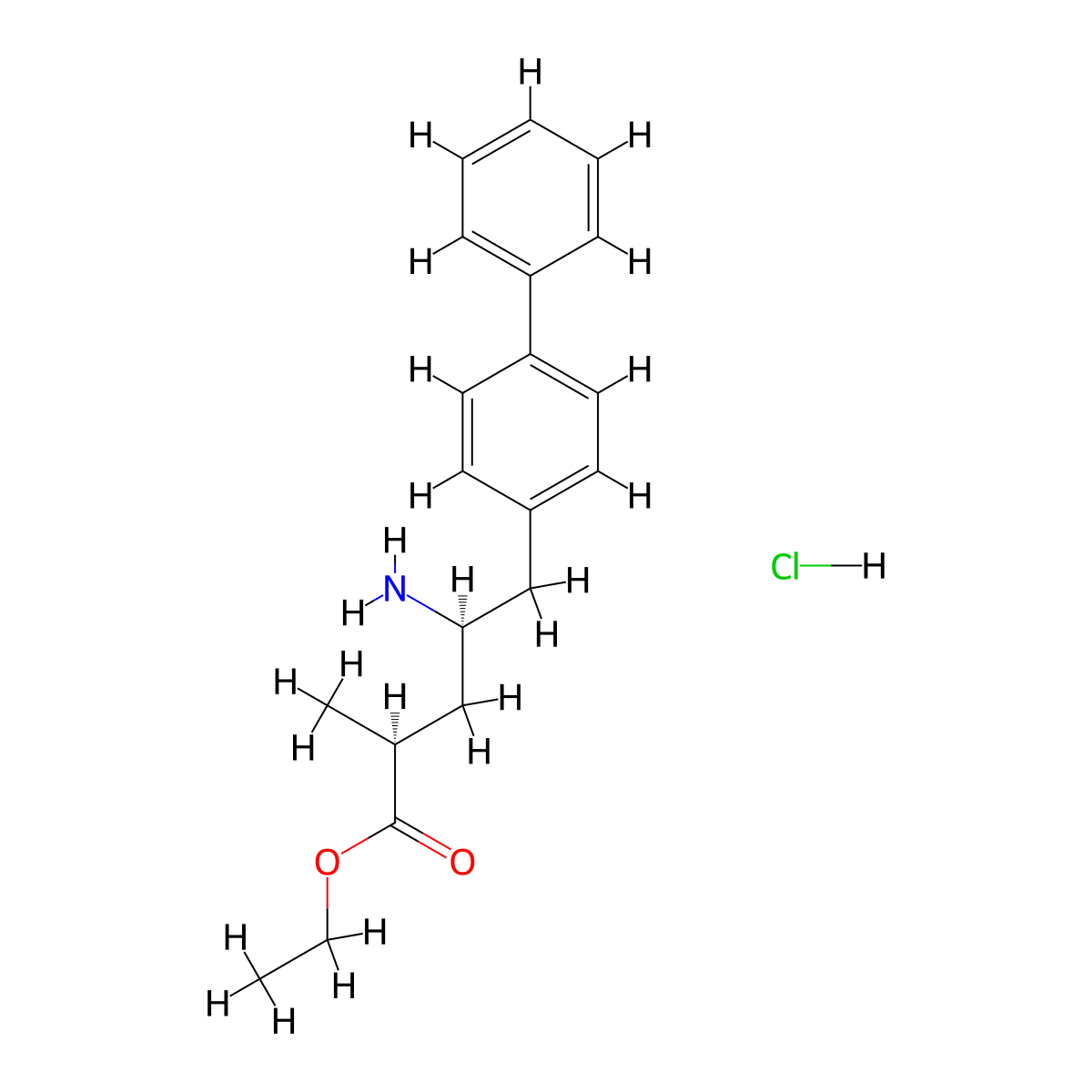 (2S,4R)-Ethyl 5-([1,1'-biphenyl]-4-yl)-4-amino-2-methylpentanoate hydrochloride molecular structure, CAS 2259707-96-3