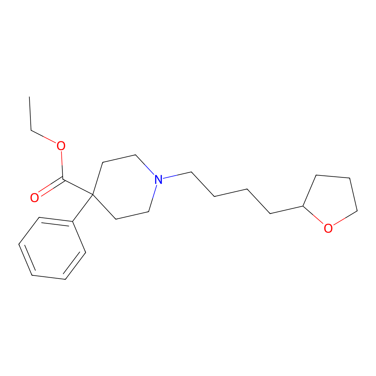 Ethyl 1-(4-(oxolan-2-yl)butyl)-4-phenylpiperidine-4-carboxylate molecular structure, CAS 2260-46-0