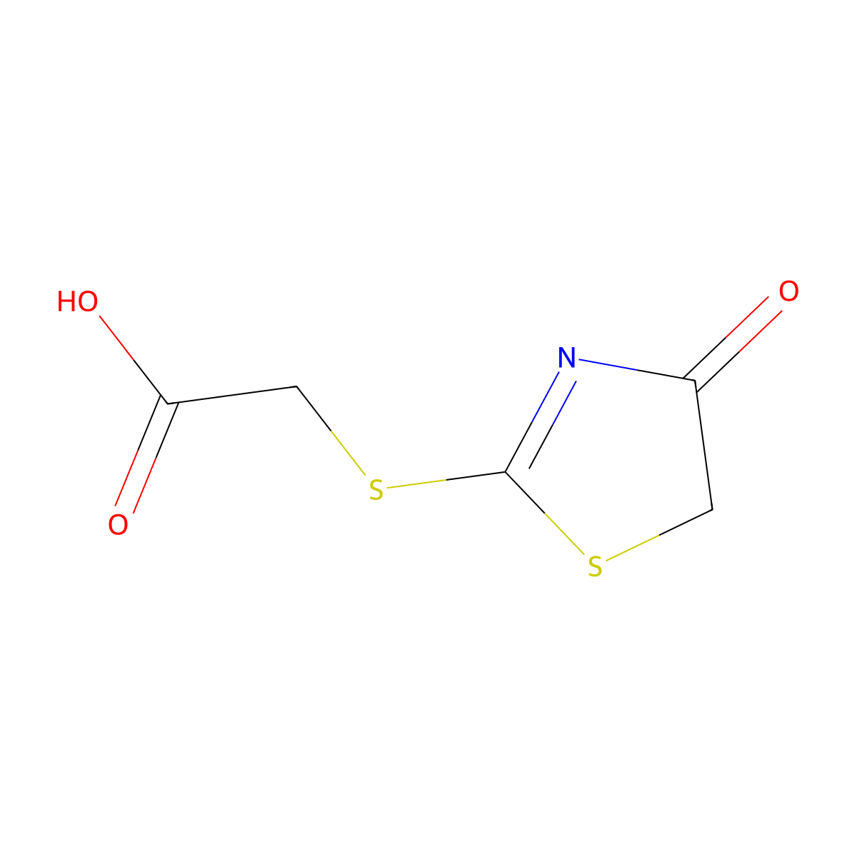 Acetic acid, 2-((4,5-dihydro-4-oxo-2-thiazolyl)thio)- molecular structure, CAS 22604-06-4