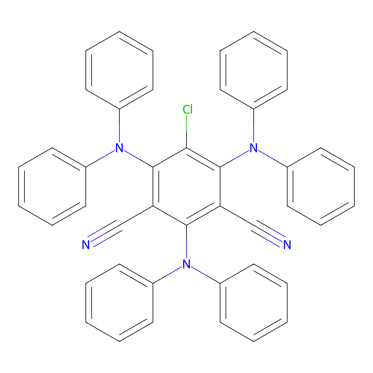 5-Chloro-2,4,6-tris(diphenylamino)isophthalonitrile molecular structure, CAS 2260541-85-1