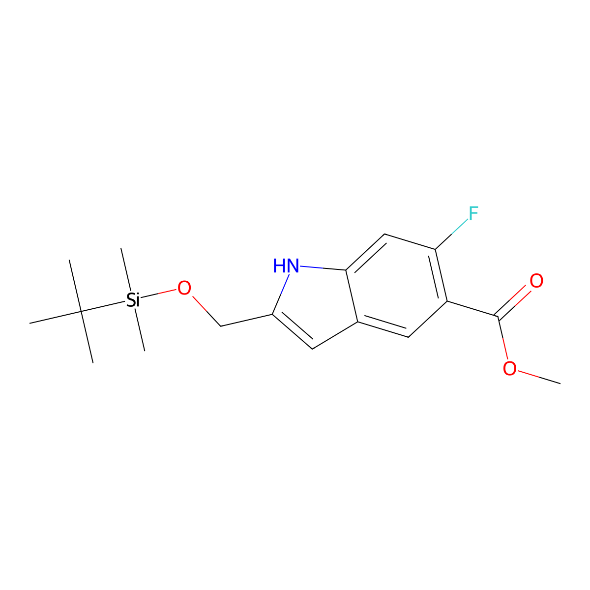 Methyl 2-(((tert-butyldimethylsilyl)oxy)methyl)-6-fluoro-1H-indole-5-carboxylate molecular structure, CAS 2260632-14-0