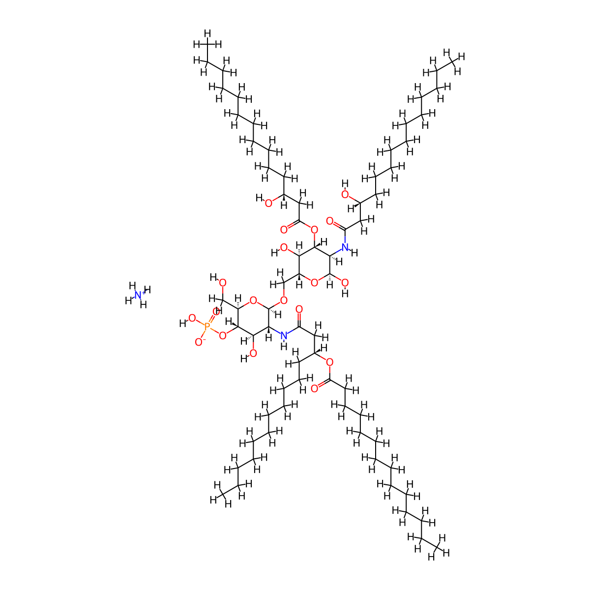 azanium [(2R,3S,4R,5R,6R)-6-[[(2R,3S,4R,5R,6S)-3,6-dihydroxy-5-[[(3R)-3-hydroxytetradecanoyl]amino]-4-[(3R)-3-hydroxytetradecanoyl]oxyoxan-2-yl]methoxy]-4-hydroxy-2-(hydroxymethyl)-5-[[(3R)-3-tetradecanoyloxytetradecanoyl]amino]oxan-3-yl] hydrogen phosphate molecular structure, CAS 2260669-09-6