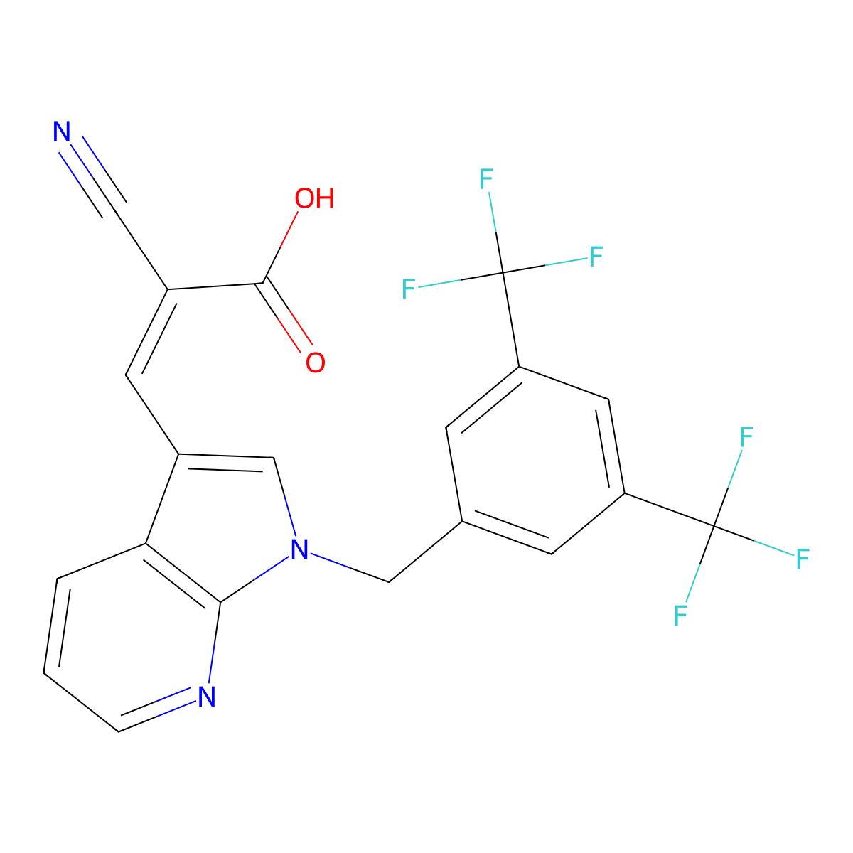 (2E)-3-[1-[[3,5-Bis(trifluoromethyl)phenyl]methyl]-1H-pyrrolo[2,3-b]pyridin-3-yl]-2-cyano-2-propenoic acid molecular structure, CAS 2260696-63-5