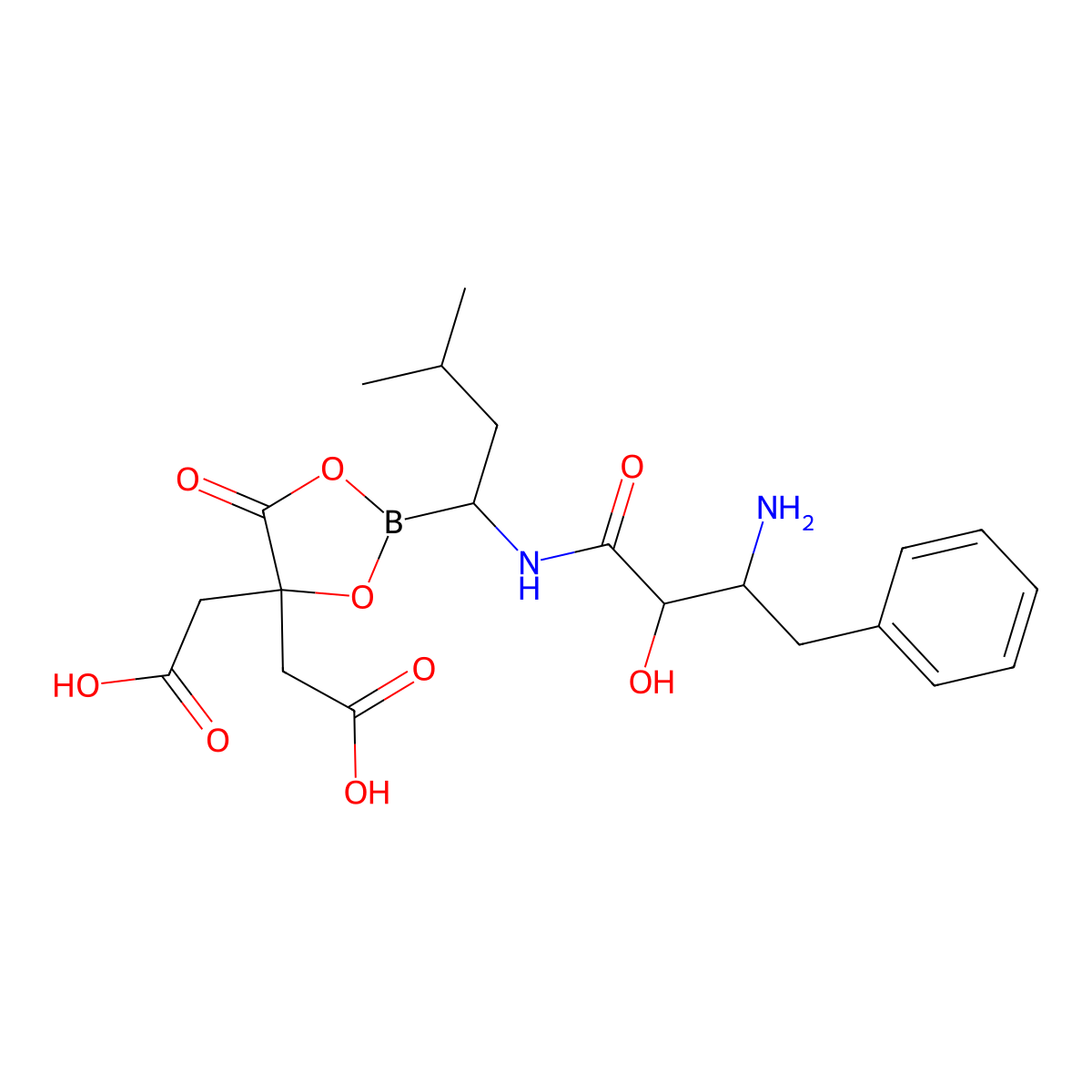 2,2'-(2-((R)-1-((2S,3R)-3-Amino-2-hydroxy-4-phenylbutanamido)-3-methylbutyl)-5-oxo-1,3,2-dioxaborolane-4,4-diyl)diacetic acid molecular structure, CAS 2260717-73-3