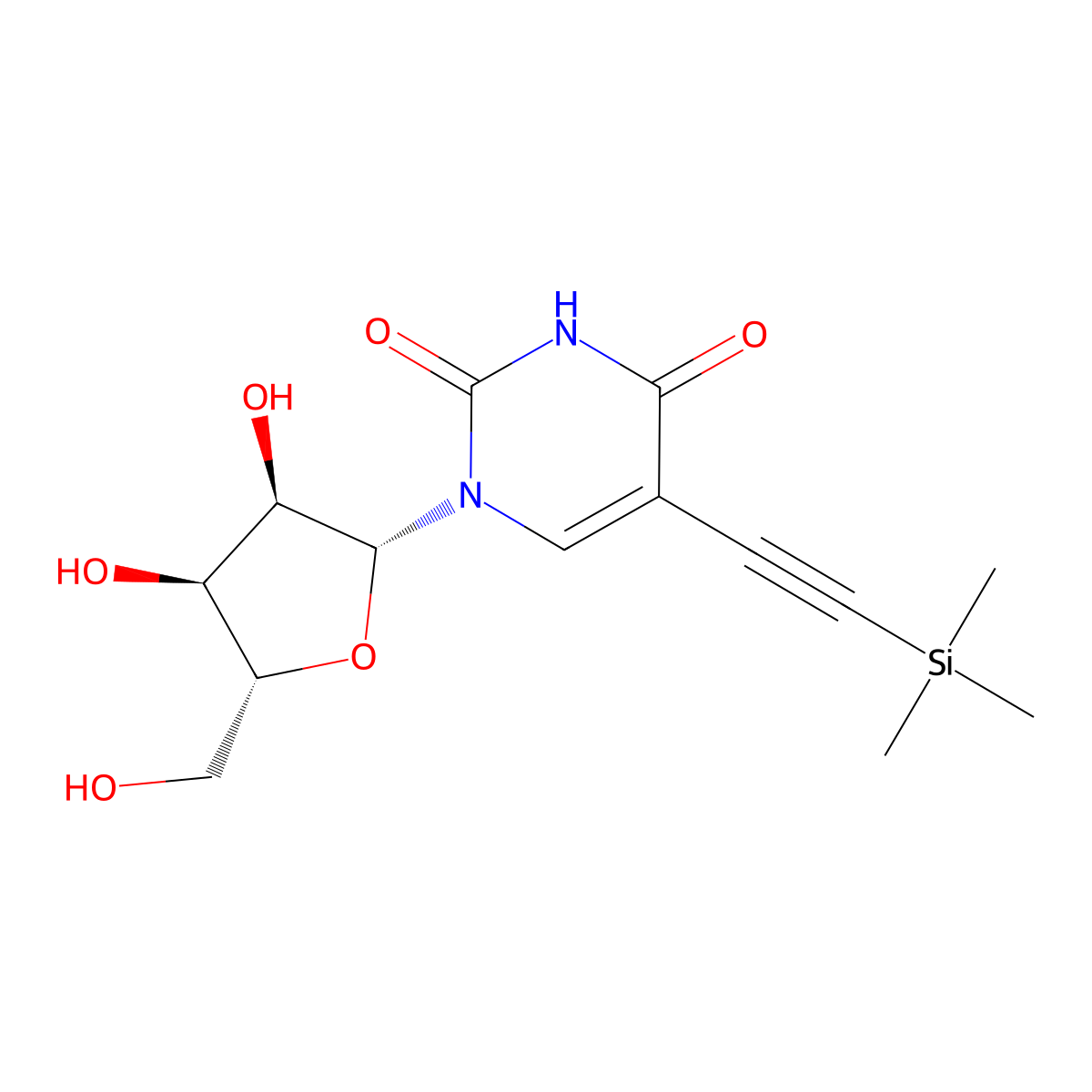 1-((2R,3R,4S,5R)-3,4-dihydroxy-5-(hydroxymethyl)tetrahydrofuran-2-yl)-5-((trimethylsilyl)ethynyl)pyrimidine-2,4(1H,3H)-dione molecular structure, CAS 2260774-98-7