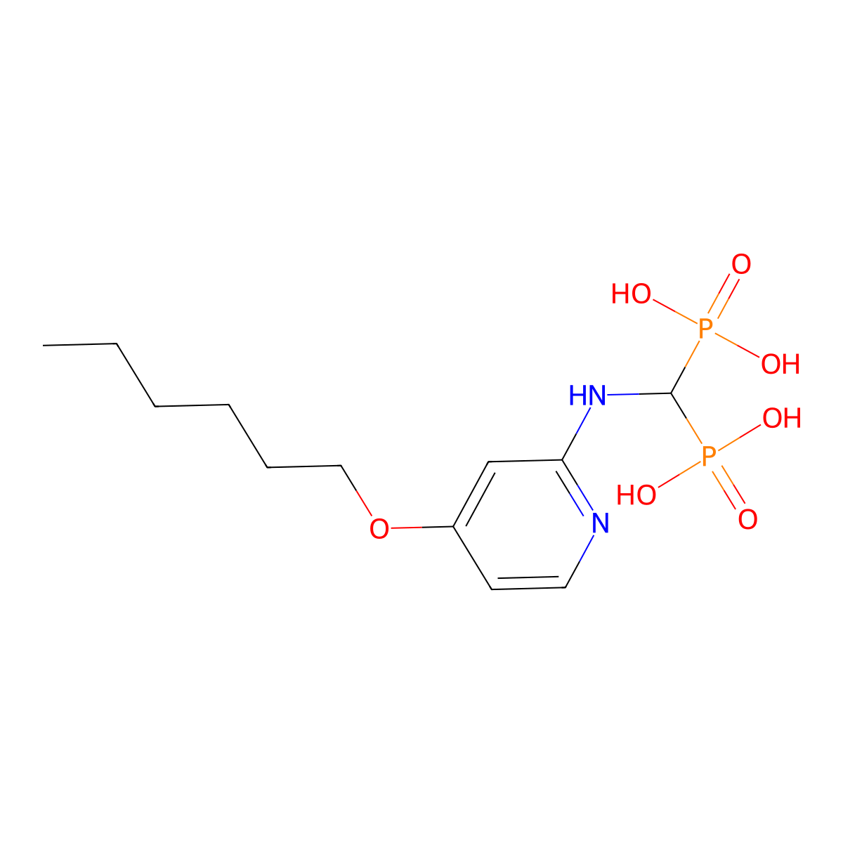 (((4-(Hexyloxy)pyridin-2-yl)amino)methylene)bis(phosphonic acid) molecular structure, CAS 2260887-09-8