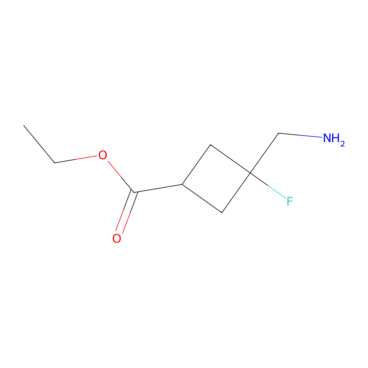 Ethyl (1r,3r)-3-(aminomethyl)-3-fluorocyclobutane-1-carboxylate molecular structure, CAS 2260917-63-1