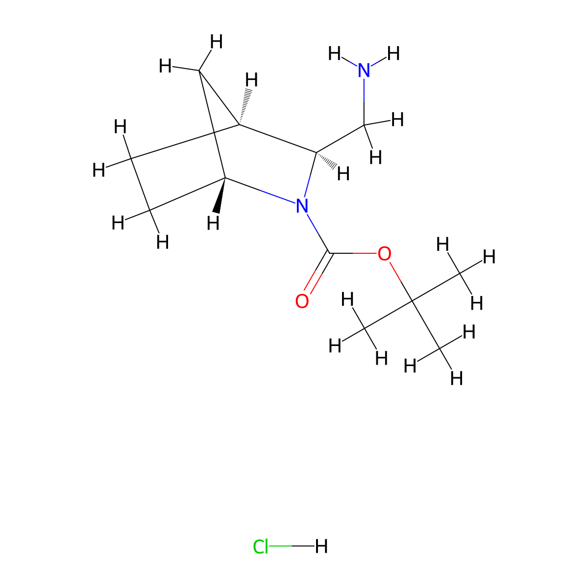 tert-butyl (1R,3S,4S)-3-(aminomethyl)-2-azabicyclo[2.2.1]heptane-2-carboxylate hydrochloride molecular structure, CAS 2260917-69-7