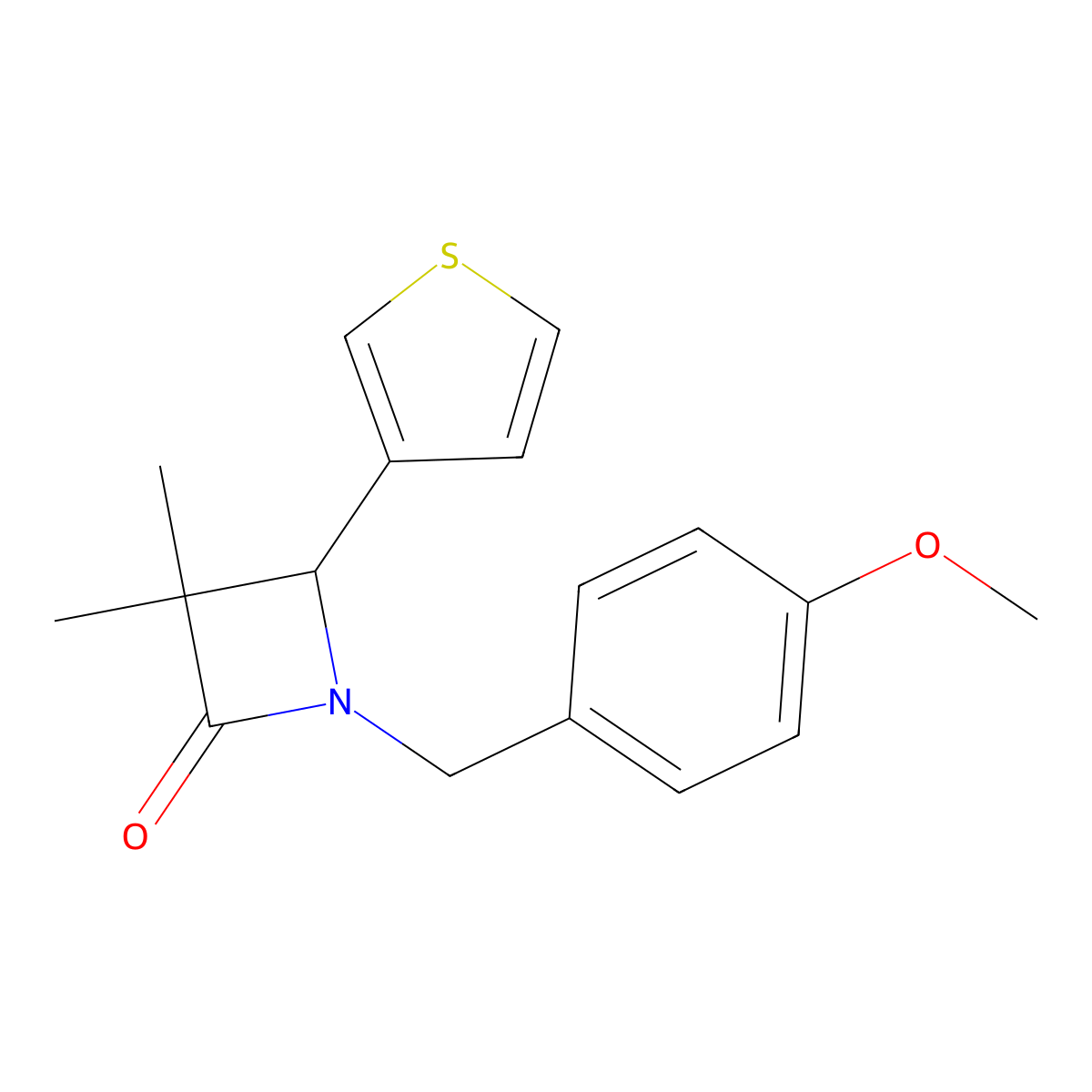 1-((4-Methoxyphenyl)methyl)-3,3-dimethyl-4-(thiophen-3-yl)azetidin-2-one molecular structure, CAS 2260930-76-3
