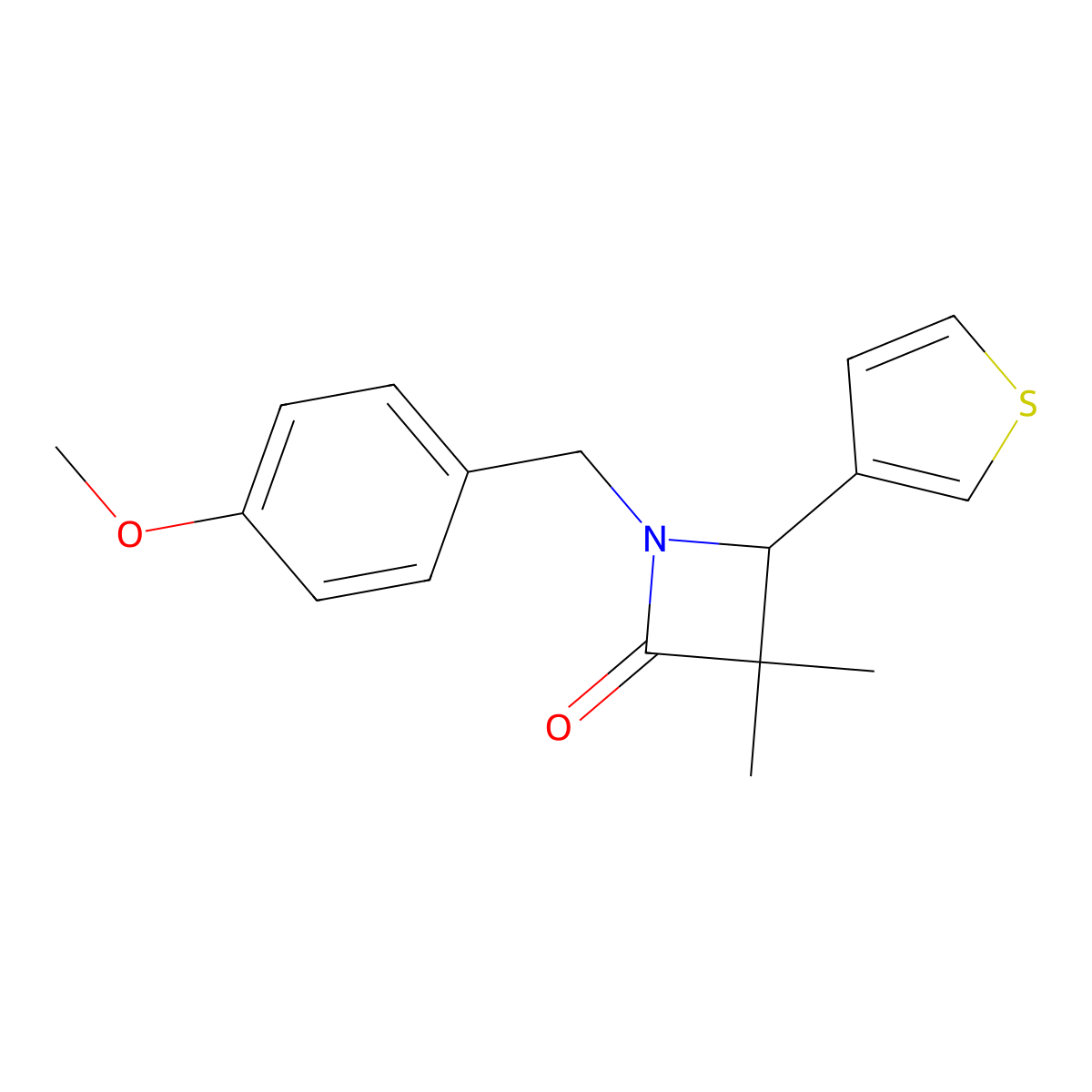 1-((4-Methoxyphenyl)methyl)-3,3-dimethyl-4-(thiophen-3-yl)azetidin-2-one molecular structure, CAS 2260930-76-3
