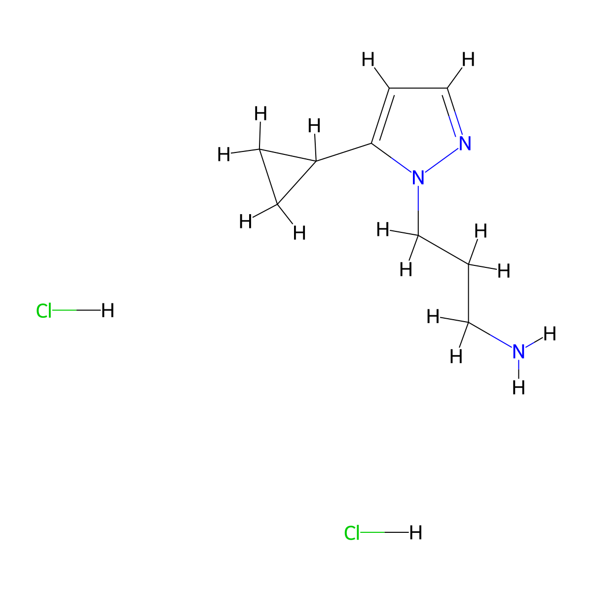 3-(5-cyclopropyl-1H-pyrazol-1-yl)propan-1-amine dihydrochloride molecular structure, CAS 2260930-79-6