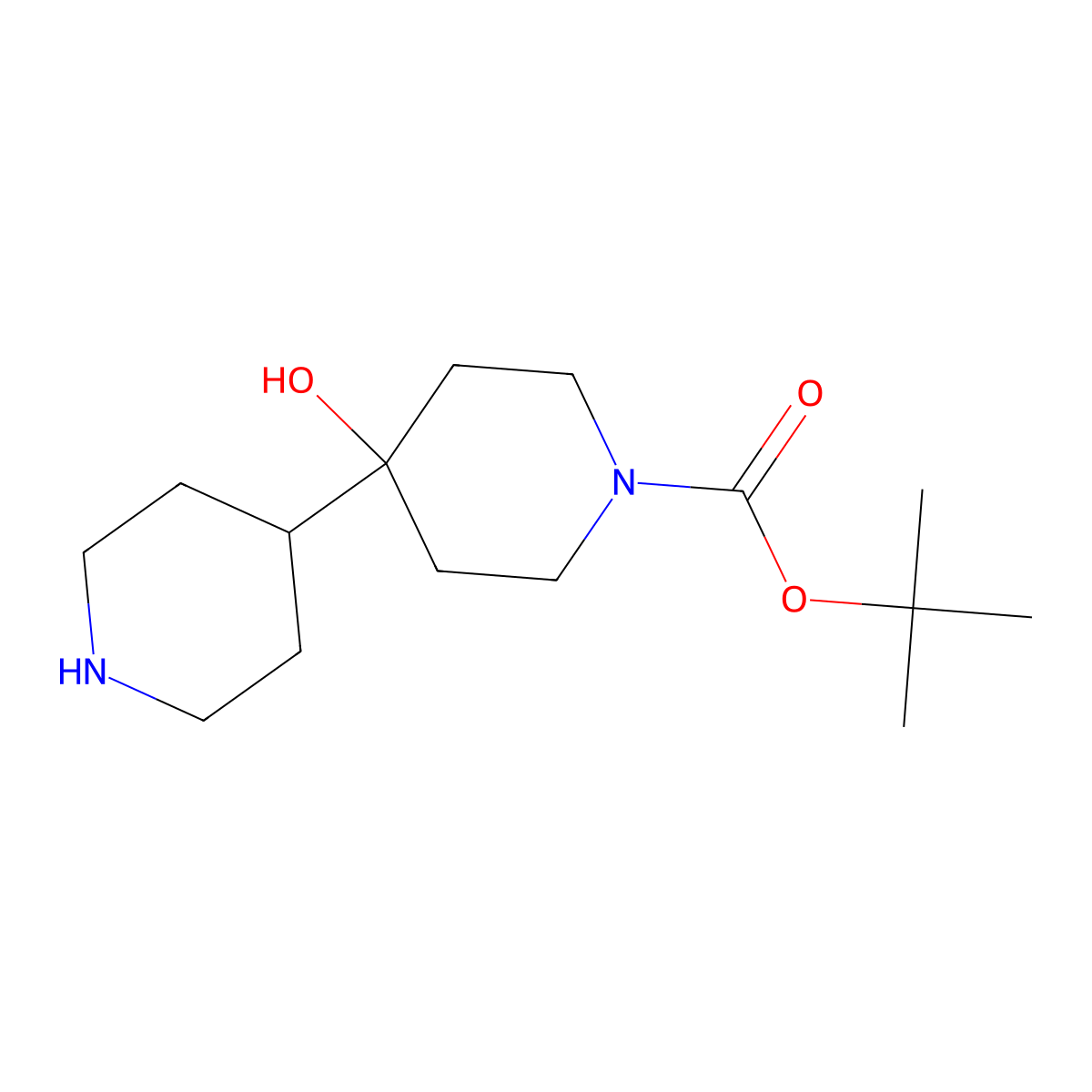 Tert-butyl 4-hydroxy-4-(piperidin-4-yl)piperidine-1-carboxylate molecular structure, CAS 2260930-86-5