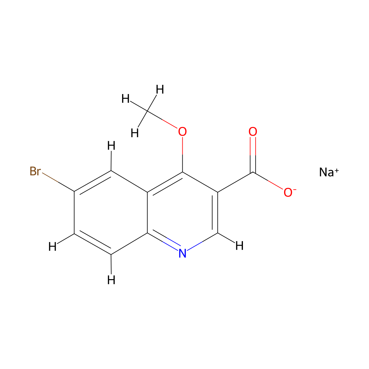Sodium 6-bromo-4-methoxyquinoline-3-carboxylate molecular structure, CAS 2260931-10-8