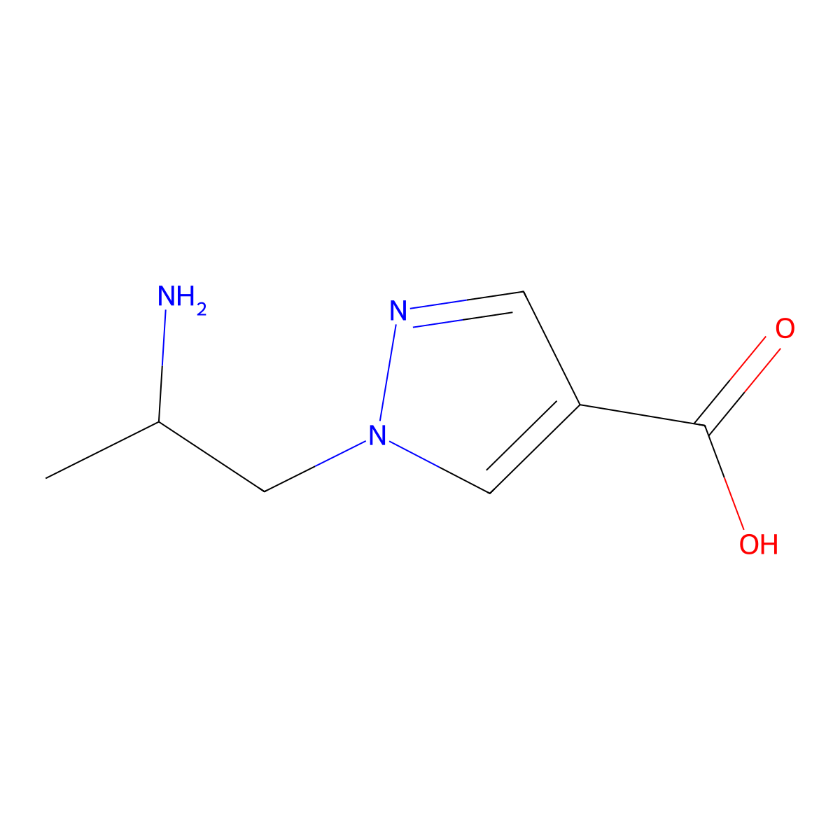 1-(2-aminopropyl)-1H-pyrazole-4-carboxylic acid molecular structure, CAS 2260931-20-0