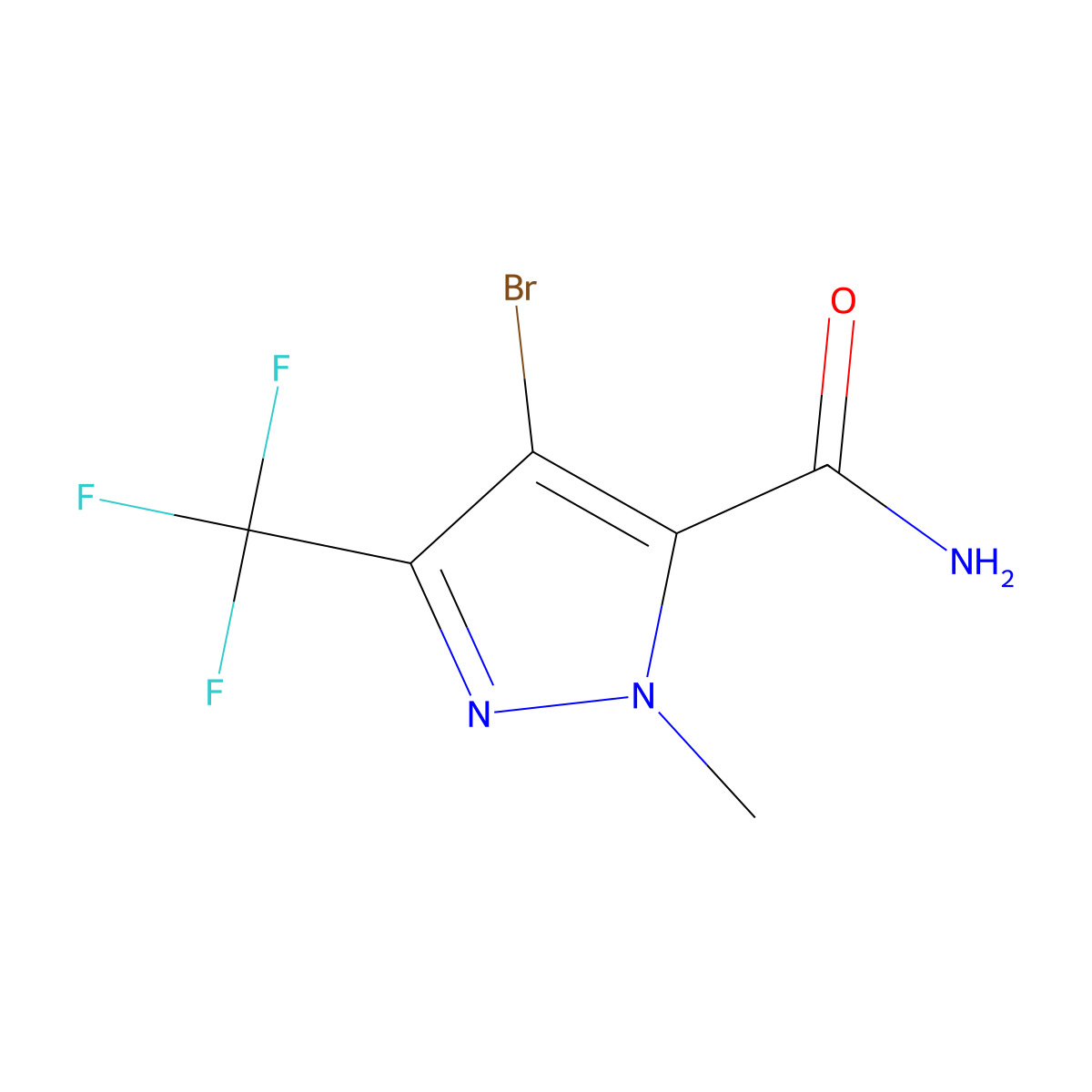 4-bromo-1-methyl-3-(trifluoromethyl)-1H-pyrazole-5-carboxamide molecular structure, CAS 2260931-24-4