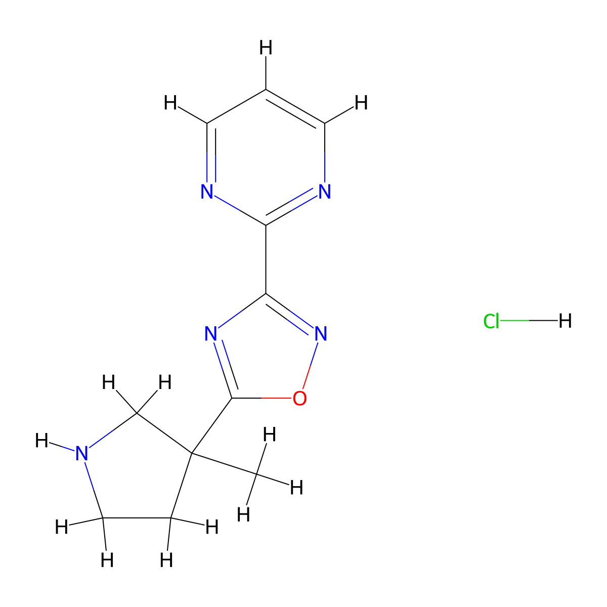 2-[5-(3-Methylpyrrolidin-3-yl)-1,2,4-oxadiazol-3-yl]pyrimidine hydrochloride molecular structure, CAS 2260931-36-8