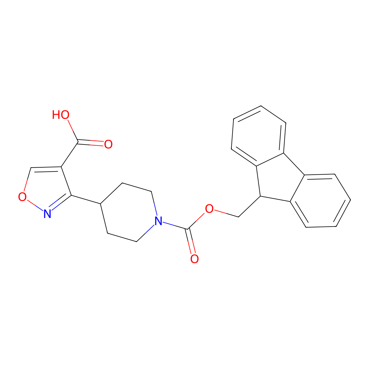 3-(1-(((9H-fluoren-9-yl)methoxy)carbonyl)piperidin-4-yl)-1,2-oxazole-4-carboxylic acid molecular structure, CAS 2260931-59-5