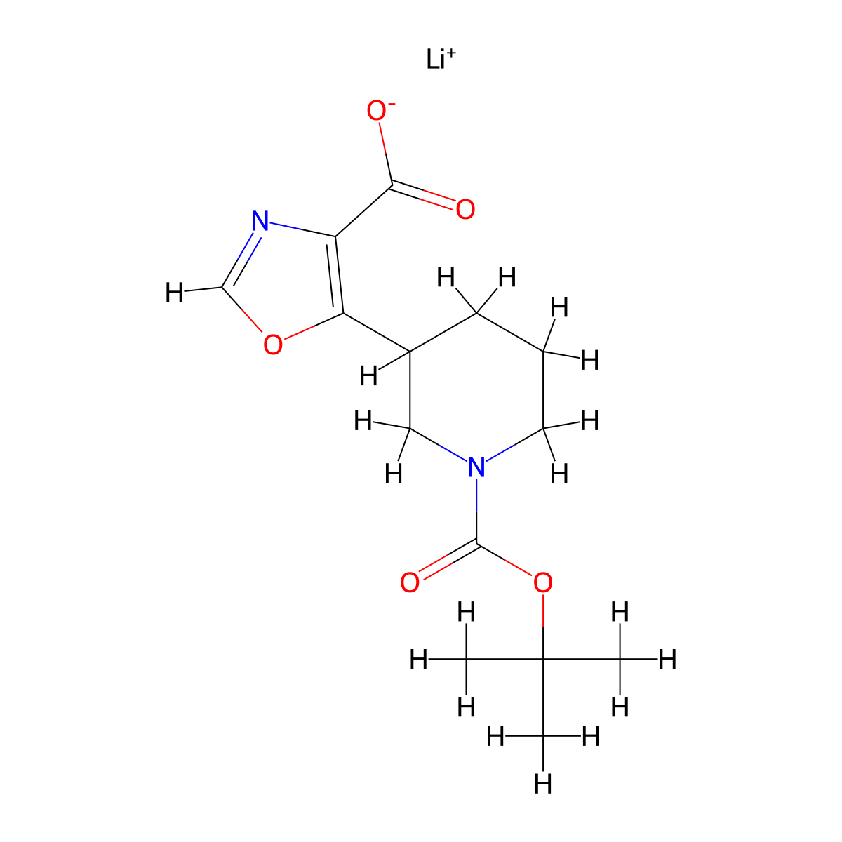 Lithium(1+) ion 5-{1-[(tert-butoxy)carbonyl]piperidin-3-yl}-1,3-oxazole-4-carboxylate molecular structure, CAS 2260931-62-0