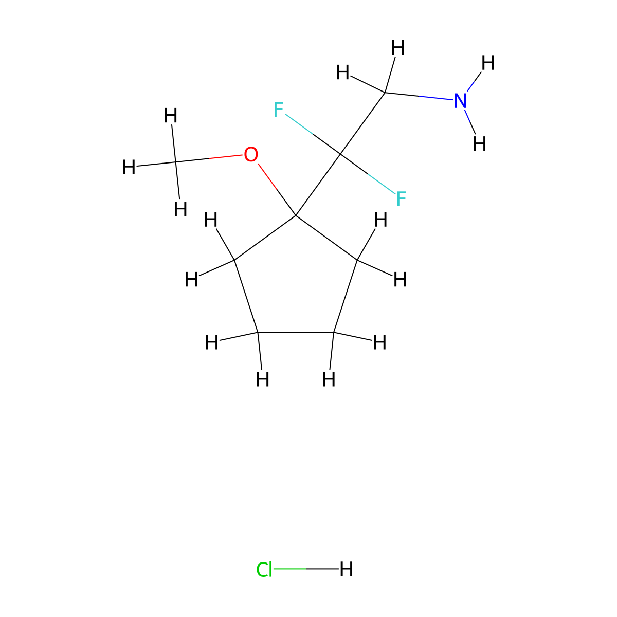 2,2-Difluoro-2-(1-methoxycyclopentyl)ethan-1-amine hydrochloride molecular structure, CAS 2260931-69-7