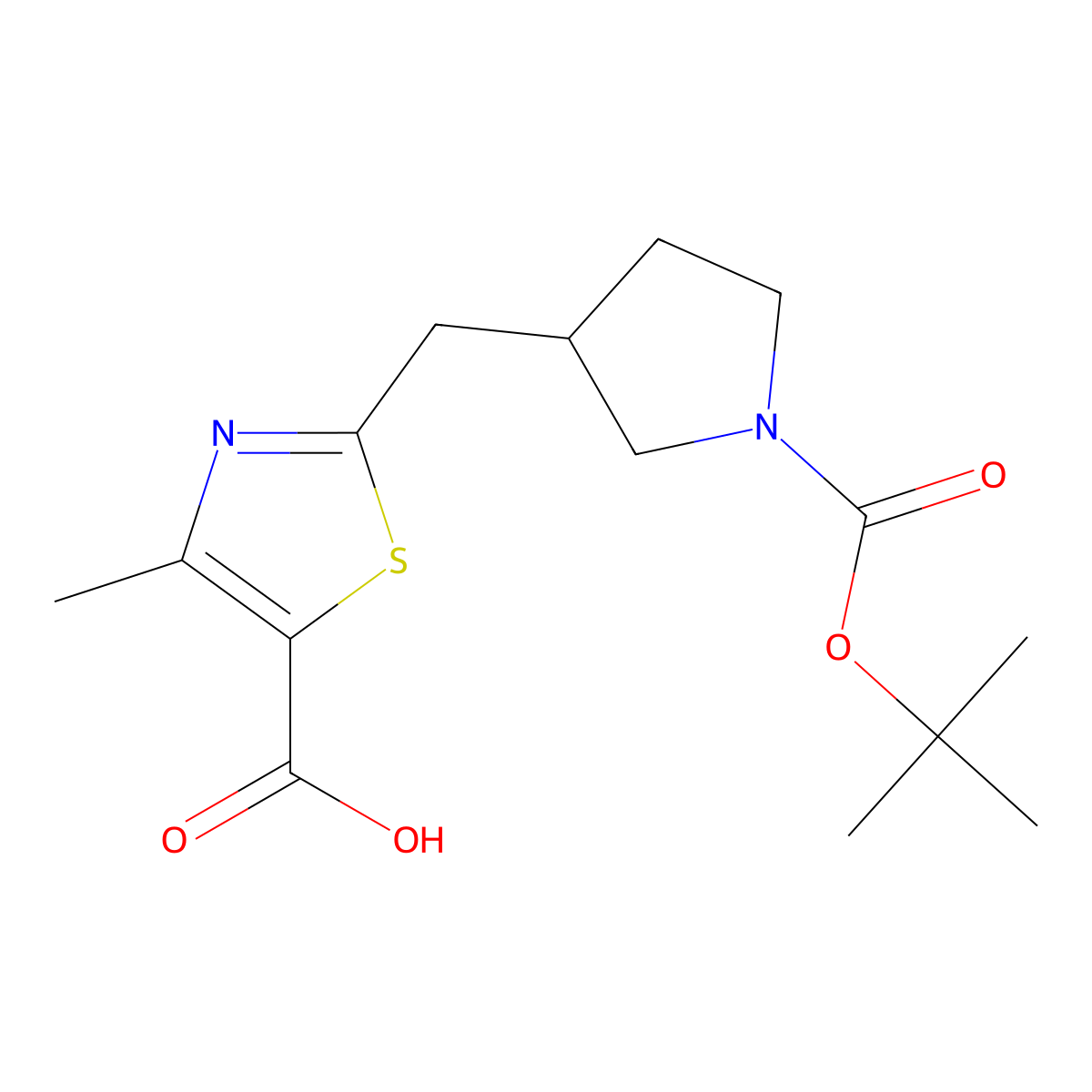 2-({1-[(Tert-butoxy)carbonyl]pyrrolidin-3-yl}methyl)-4-methyl-1,3-thiazole-5-carboxylicacid molecular structure, CAS 2260931-70-0