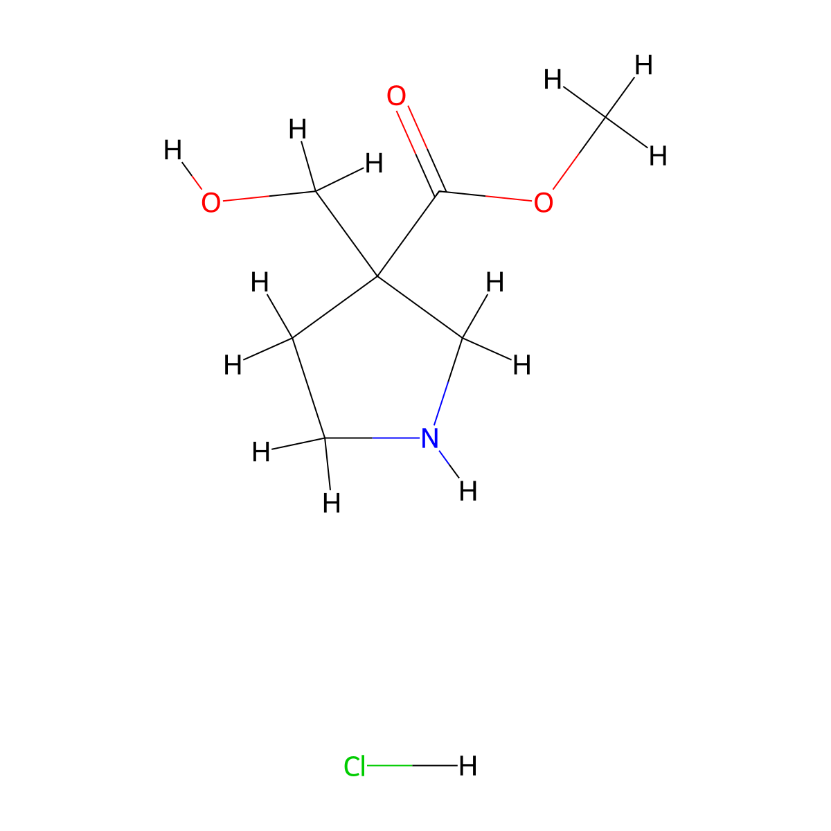 Methyl 3-(hydroxymethyl)pyrrolidine-3-carboxylate hydrochloride molecular structure, CAS 2260931-83-5