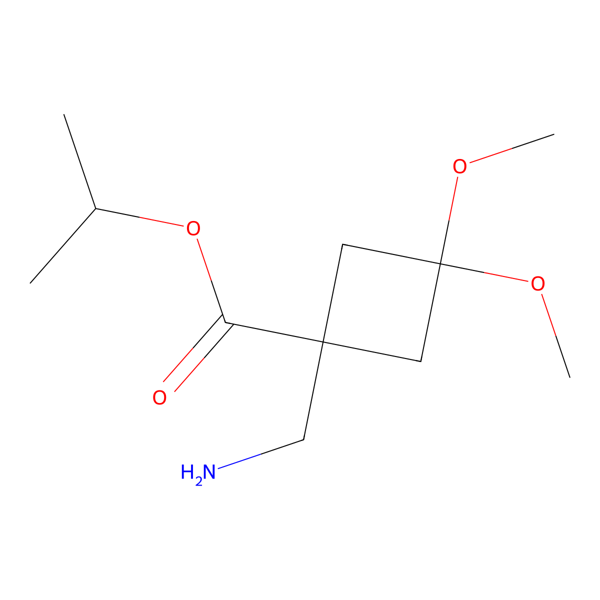 Propan-2-yl1-(aminomethyl)-3,3-dimethoxycyclobutane-1-carboxylate molecular structure, CAS 2260931-91-5