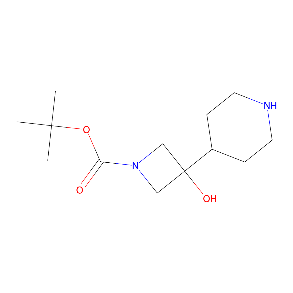 Tert-butyl 3-hydroxy-3-(piperidin-4-yl)azetidine-1-carboxylate molecular structure, CAS 2260932-32-7