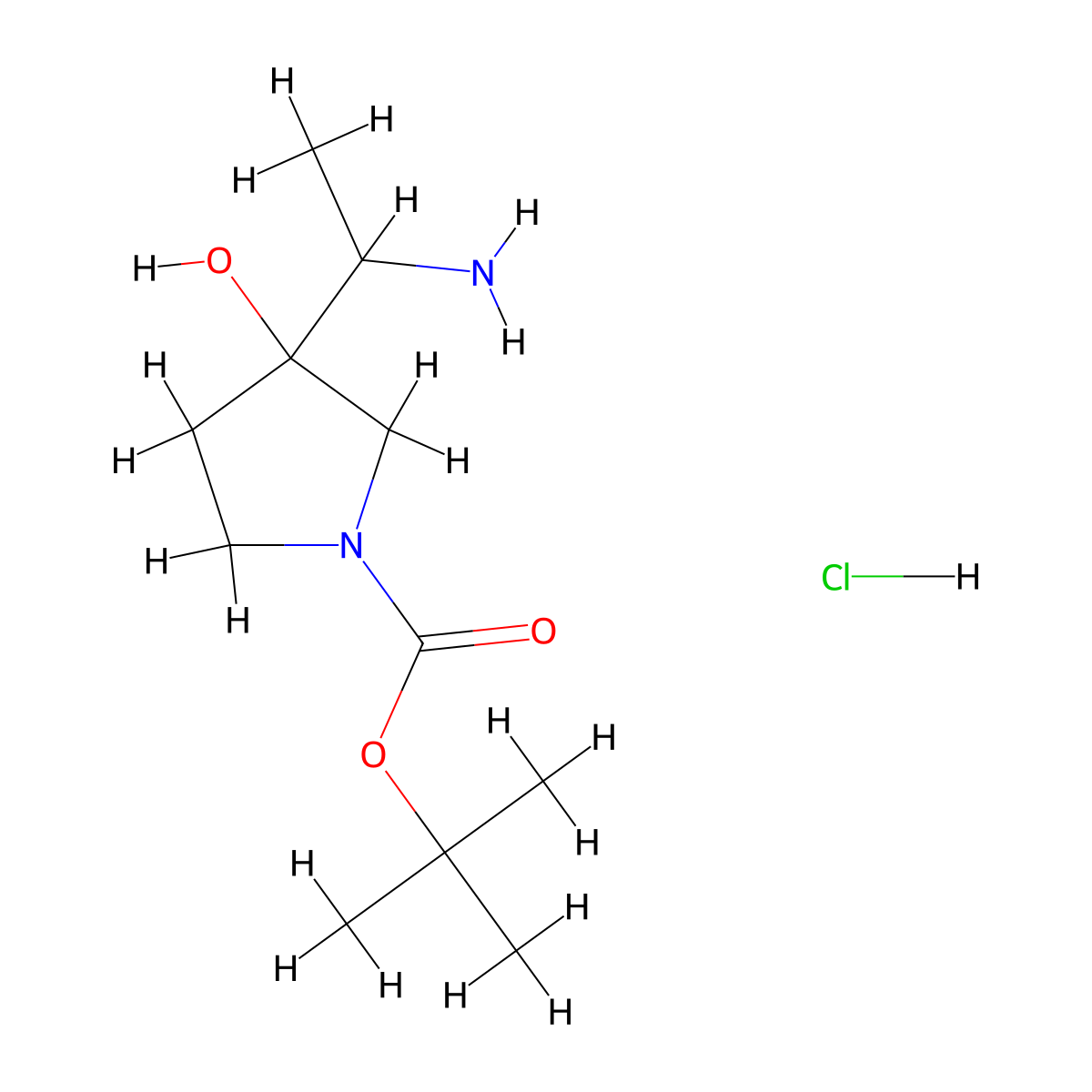 Tert-butyl 3-(1-aminoethyl)-3-hydroxypyrrolidine-1-carboxylate hydrochloride molecular structure, CAS 2260932-52-1