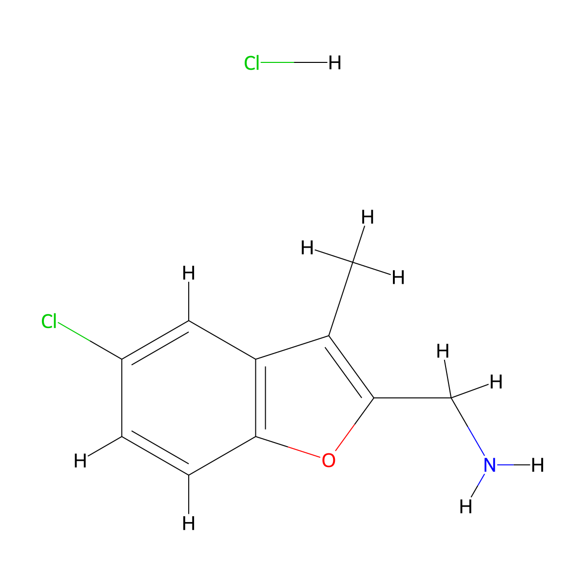 (5-Chloro-3-methyl-1-benzofuran-2-yl)methanamine hydrochloride molecular structure, CAS 2260932-78-1