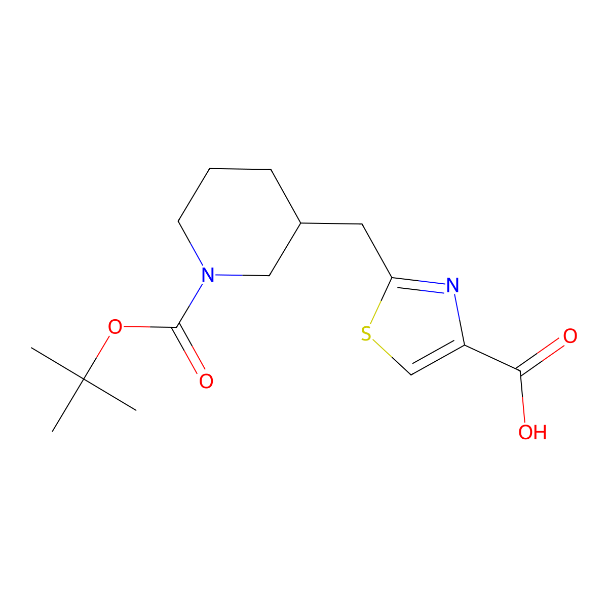 2-({1-[(Tert-butoxy)carbonyl]piperidin-3-yl}methyl)-1,3-thiazole-4-carboxylic acid molecular structure, CAS 2260933-07-9