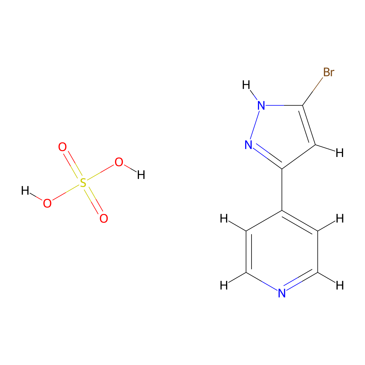 4-(5-bromo-1H-pyrazol-3-yl)pyridine; sulfuric acid molecular structure, CAS 2260933-15-9