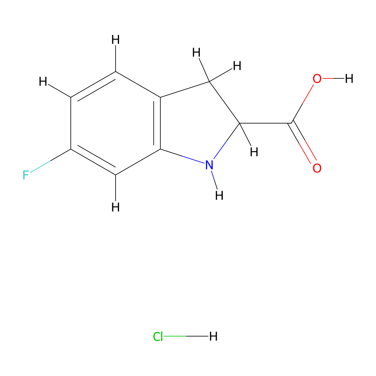 6-fluoro-2,3-dihydro-1H-indole-2-carboxylic acid hydrochloride molecular structure, CAS 2260933-31-9