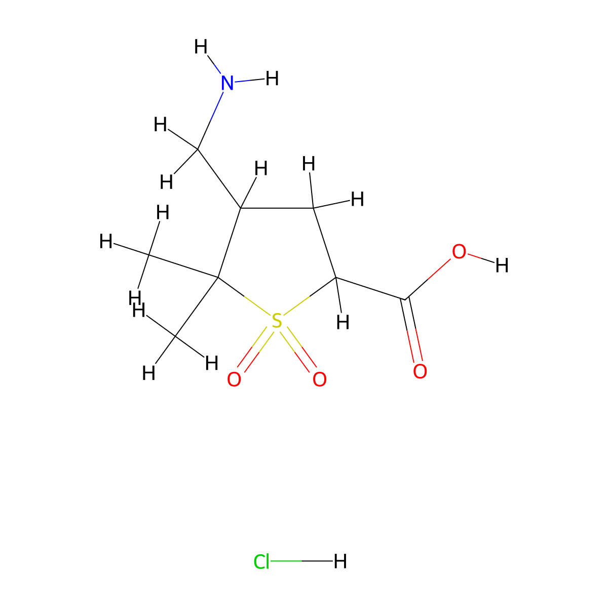 4-(Aminomethyl)-5,5-dimethyl-1,1-dioxothiolane-2-carboxylic acid;hydrochloride molecular structure, CAS 2260933-42-2