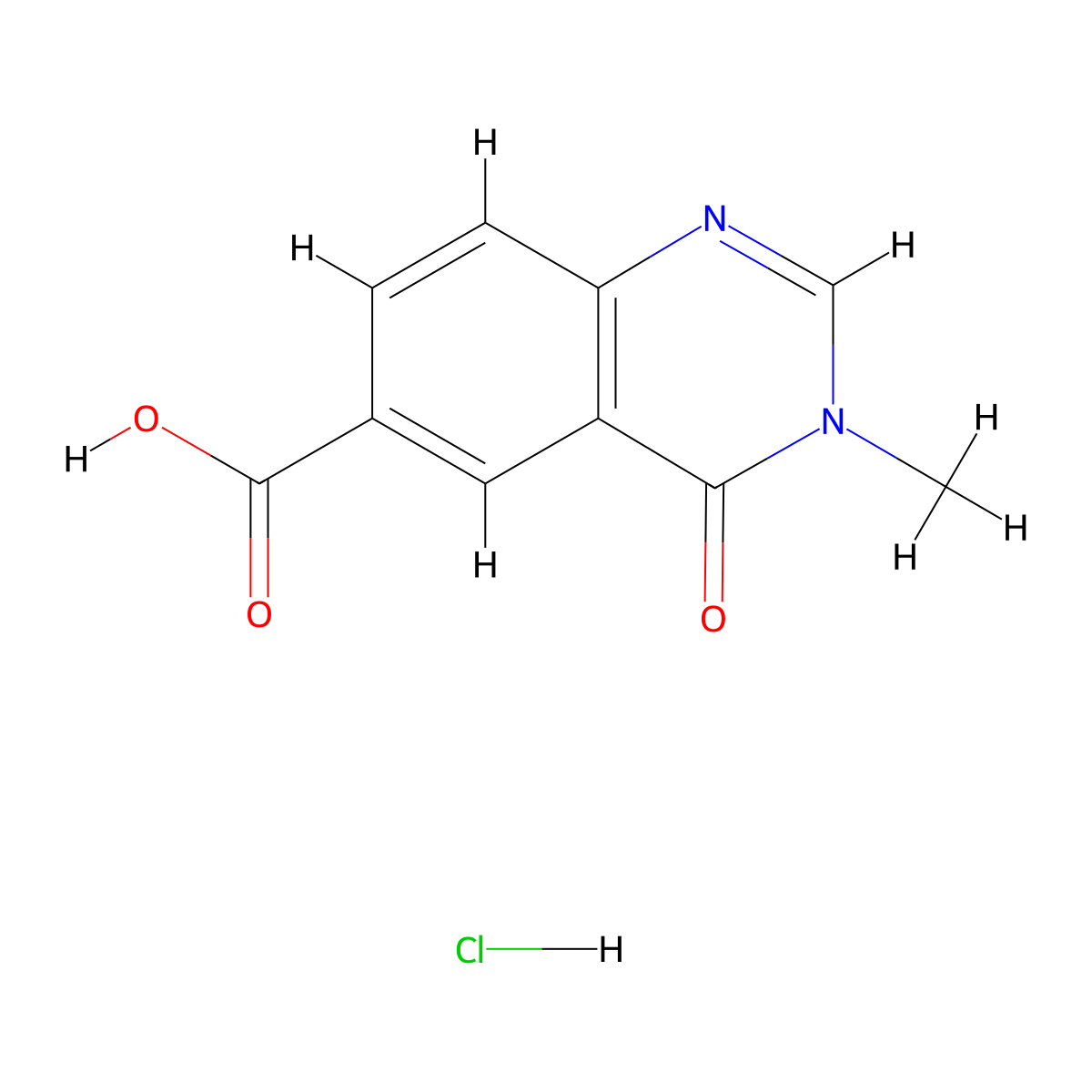 3-Methyl-4-oxo-3,4-dihydroquinazoline-6-carboxylic acid hydrochloride molecular structure, CAS 2260935-71-3