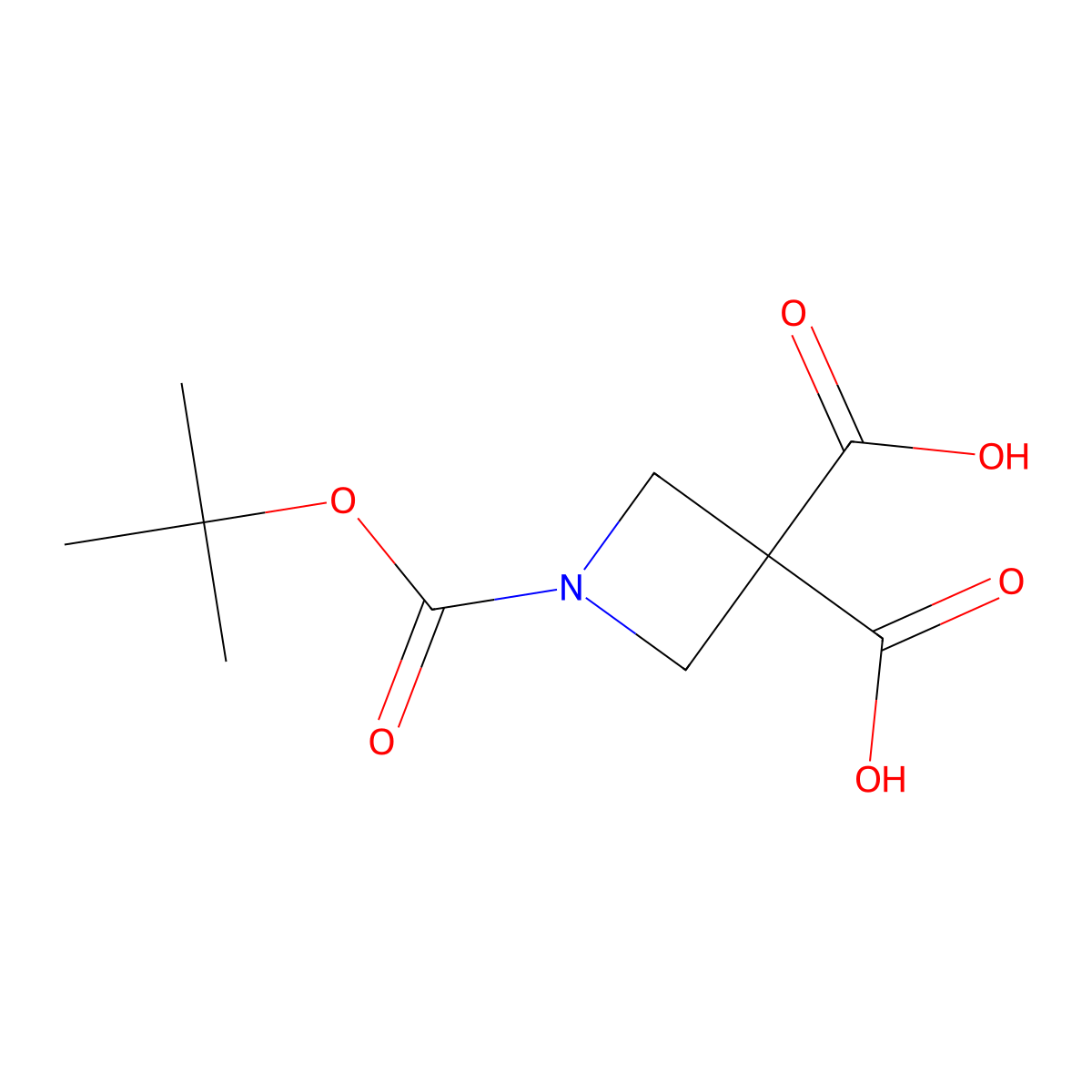 1-[(Tert-butoxy)carbonyl]azetidine-3,3-dicarboxylic acid molecular structure, CAS 2260935-72-4