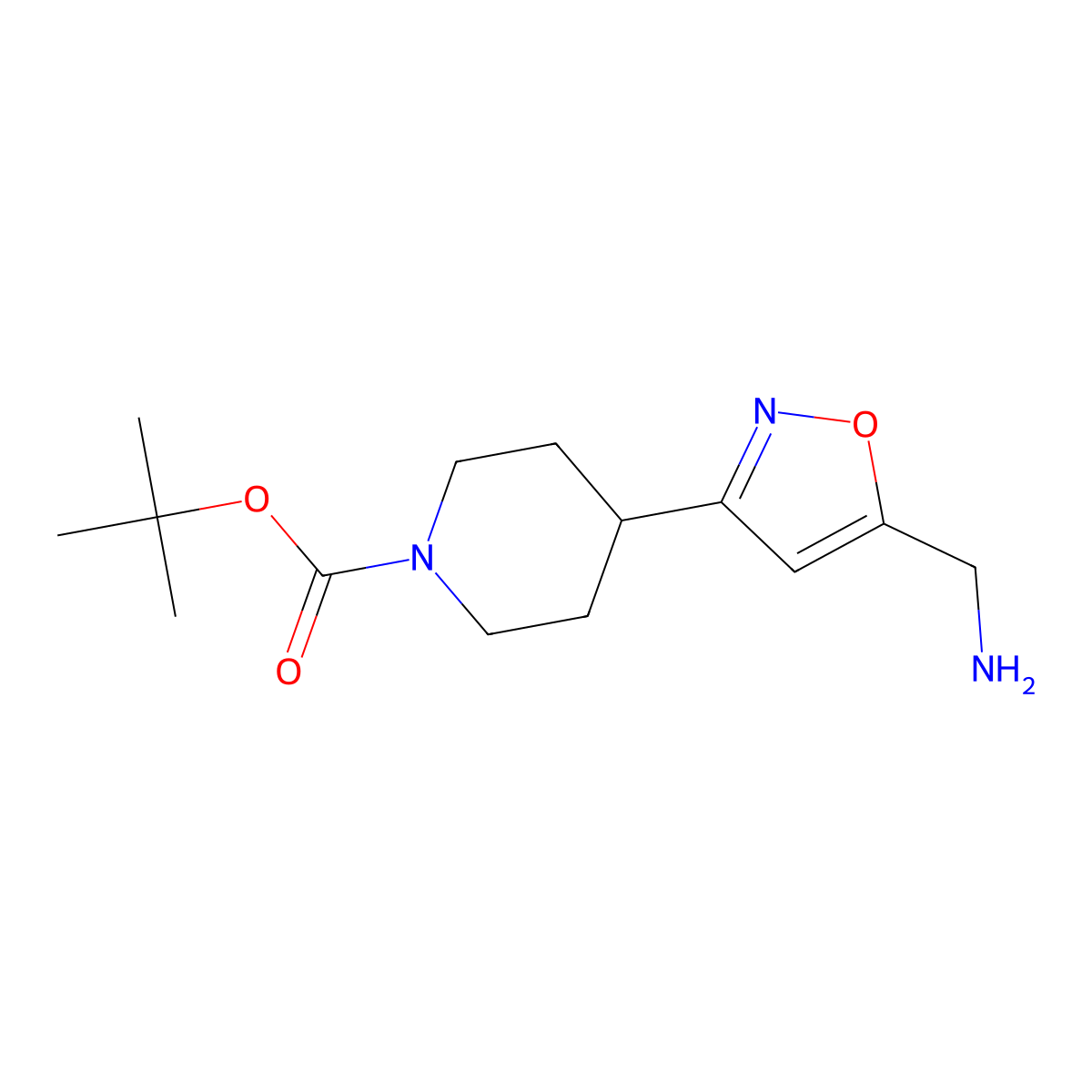 Tert-butyl 4-[5-(aminomethyl)-1,2-oxazol-3-yl]piperidine-1-carboxylate molecular structure, CAS 2260935-83-7