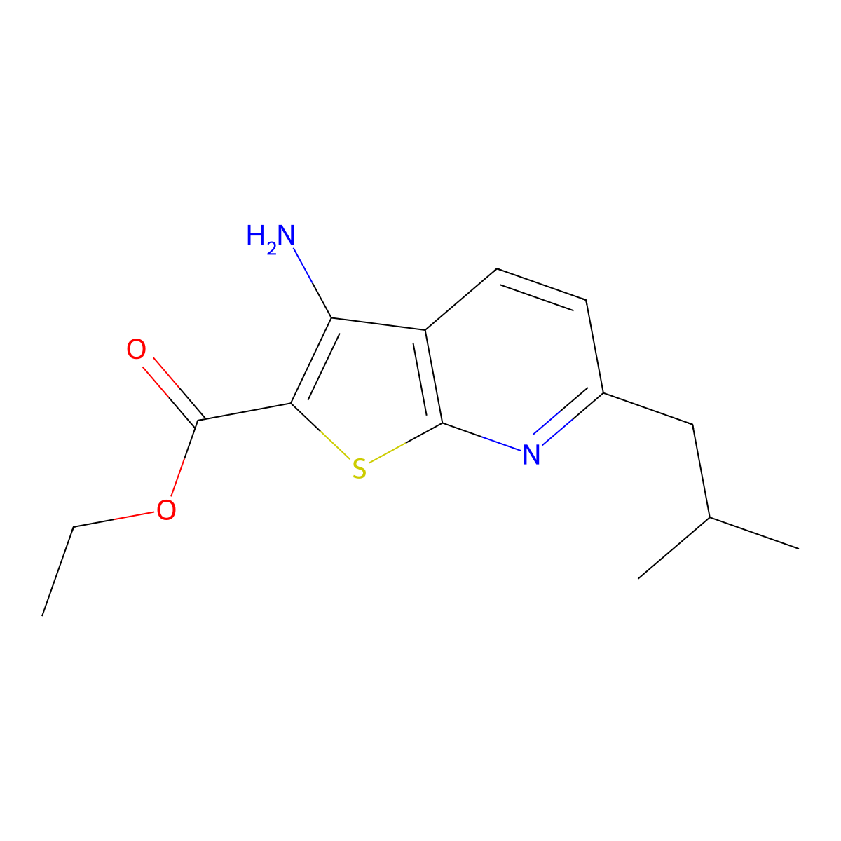 Ethyl3-amino-6-(2-methylpropyl)thieno[2,3-b]pyridine-2-carboxylate molecular structure, CAS 2260935-84-8