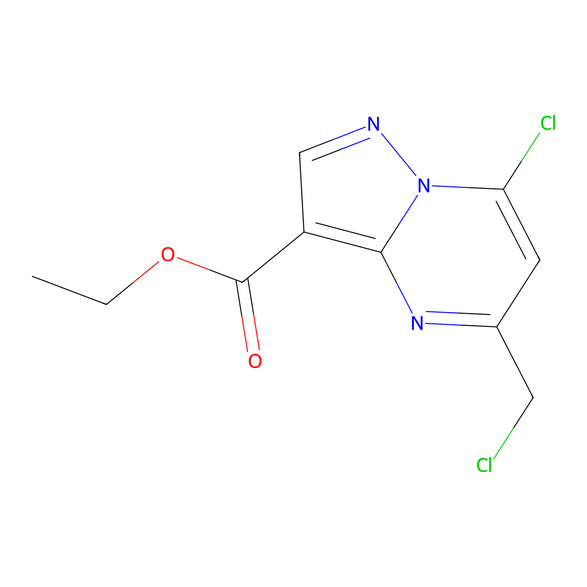 Ethyl 7-chloro-5-(chloromethyl)pyrazolo[1,5-a]pyrimidine-3-carboxylate molecular structure, CAS 2260935-88-2