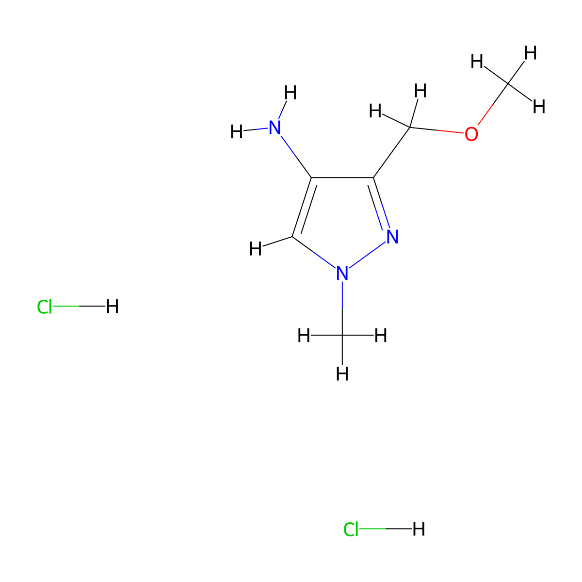 3-(methoxymethyl)-1-methyl-1H-pyrazol-4-amine dihydrochloride molecular structure, CAS 2260935-92-8