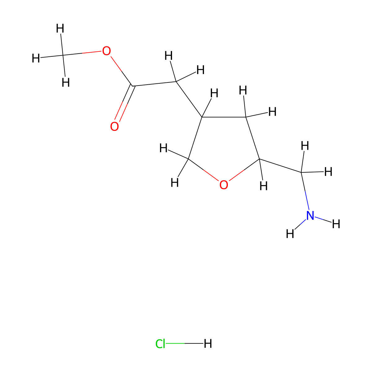 Methyl 2-(5-(aminomethyl)oxolan-3-yl)acetate hydrochloride molecular structure, CAS 2260936-06-7
