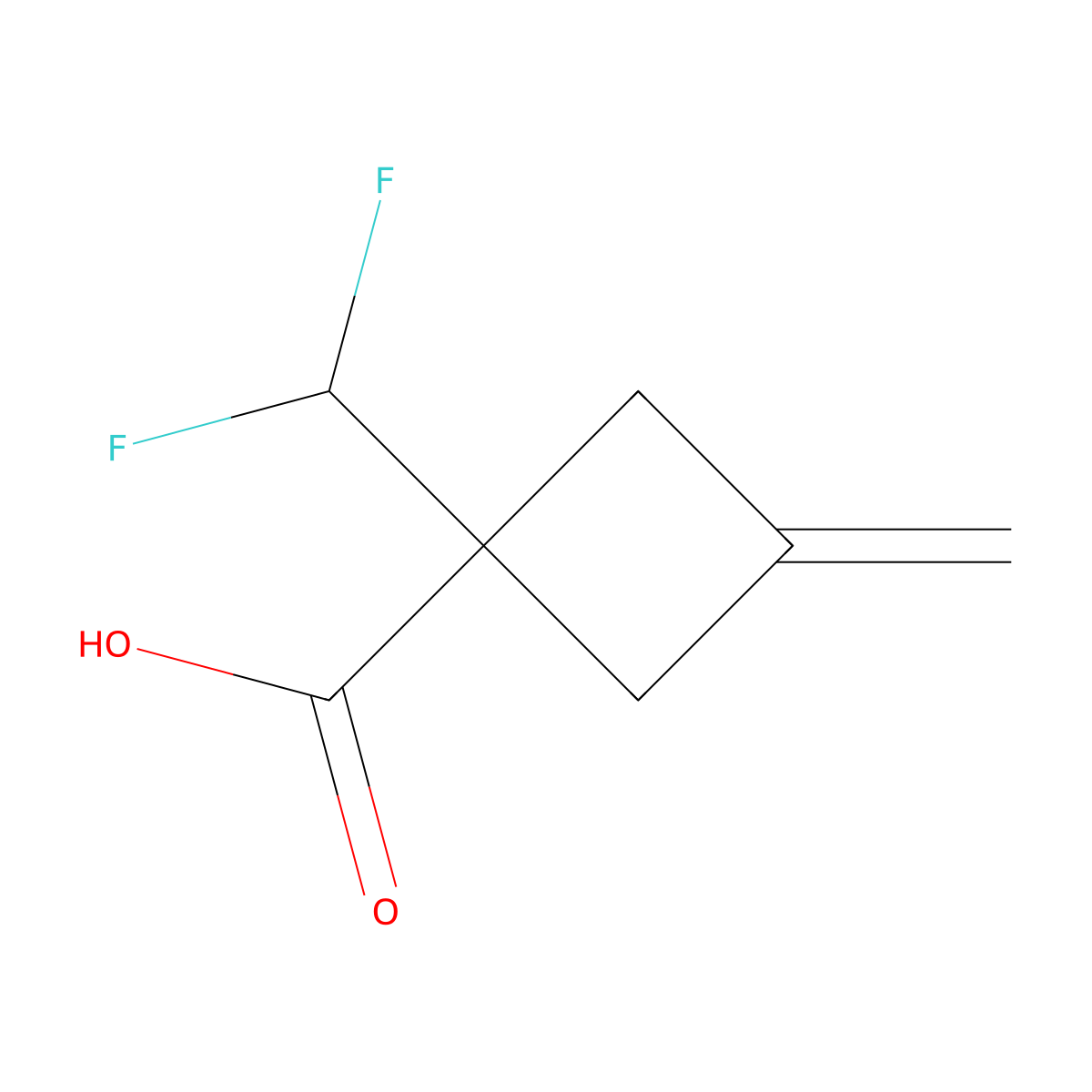 1-(Difluoromethyl)-3-methylidenecyclobutane-1-carboxylic acid molecular structure, CAS 2260936-12-5