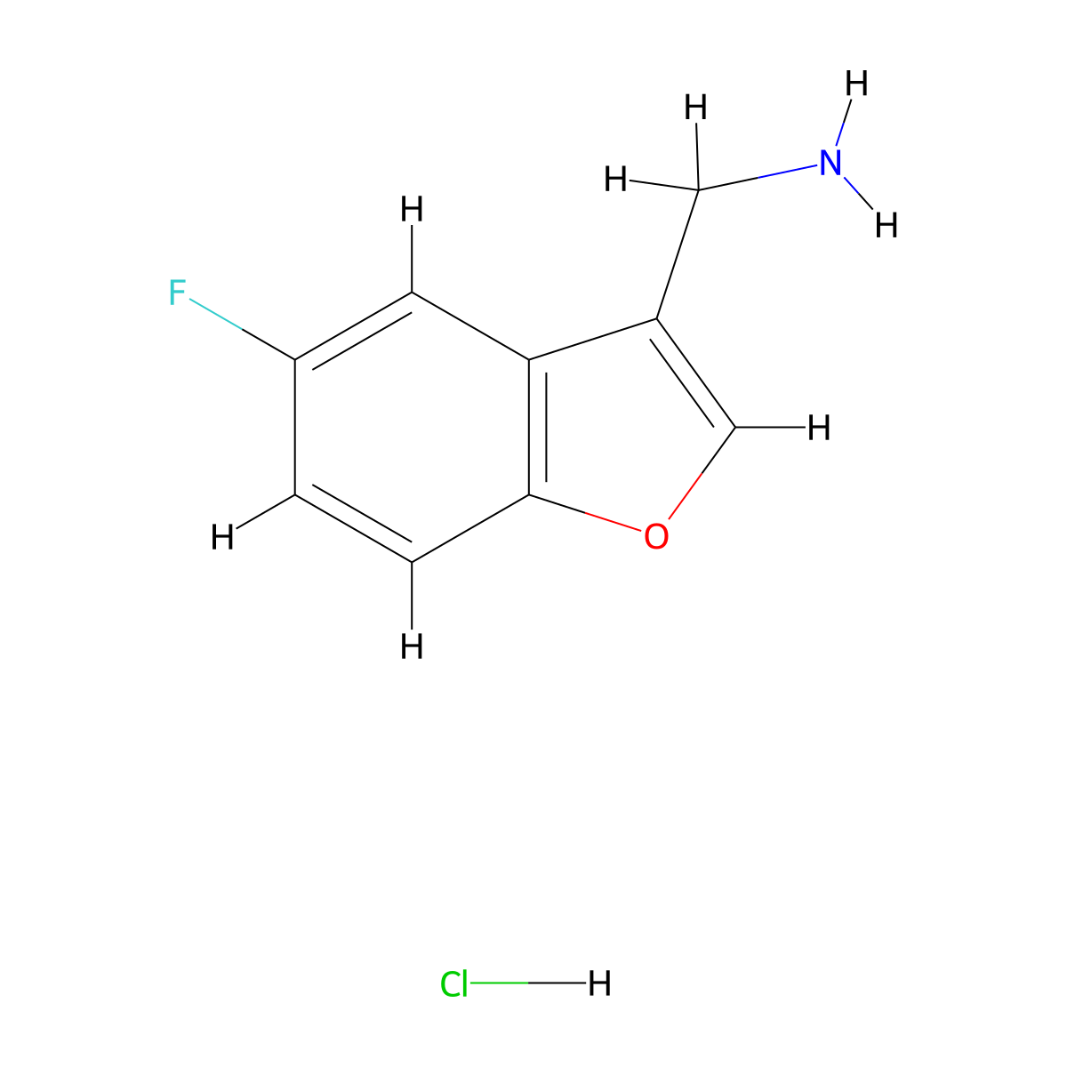 (5-Fluoro-1-benzofuran-3-yl)methanamine hydrochloride molecular structure, CAS 2260936-19-2