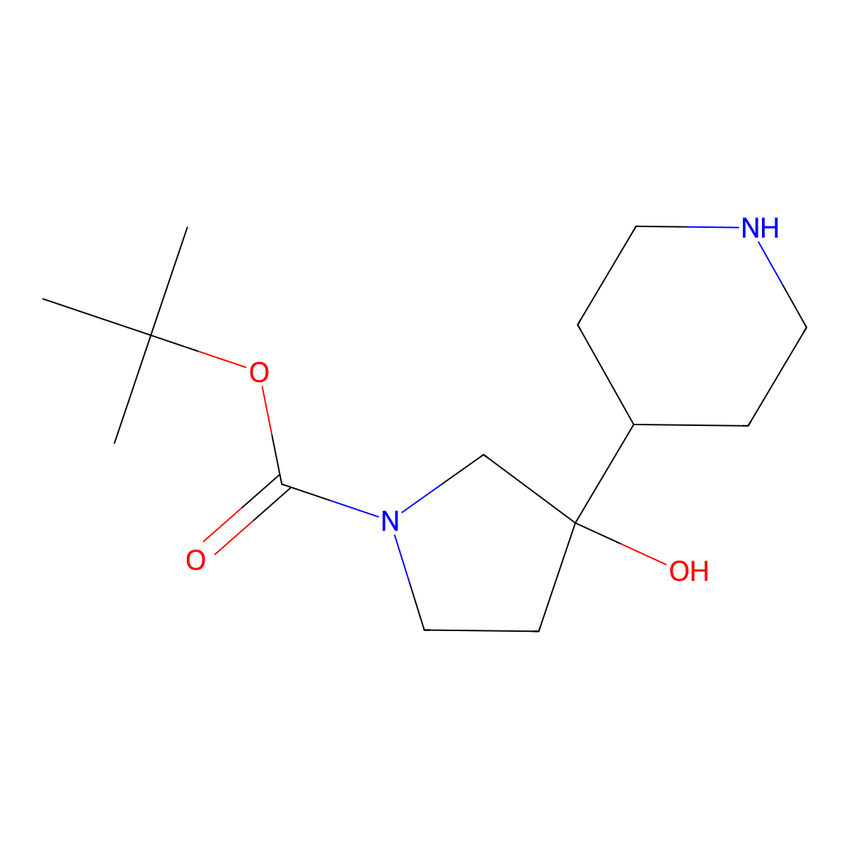 Tert-butyl 3-hydroxy-3-(piperidin-4-yl)pyrrolidine-1-carboxylate molecular structure, CAS 2260936-30-7