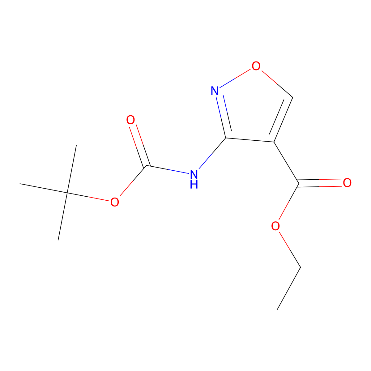Ethyl 3-{[(tert-butoxy)carbonyl]amino}-1,2-oxazole-4-carboxylate molecular structure, CAS 2260936-39-6