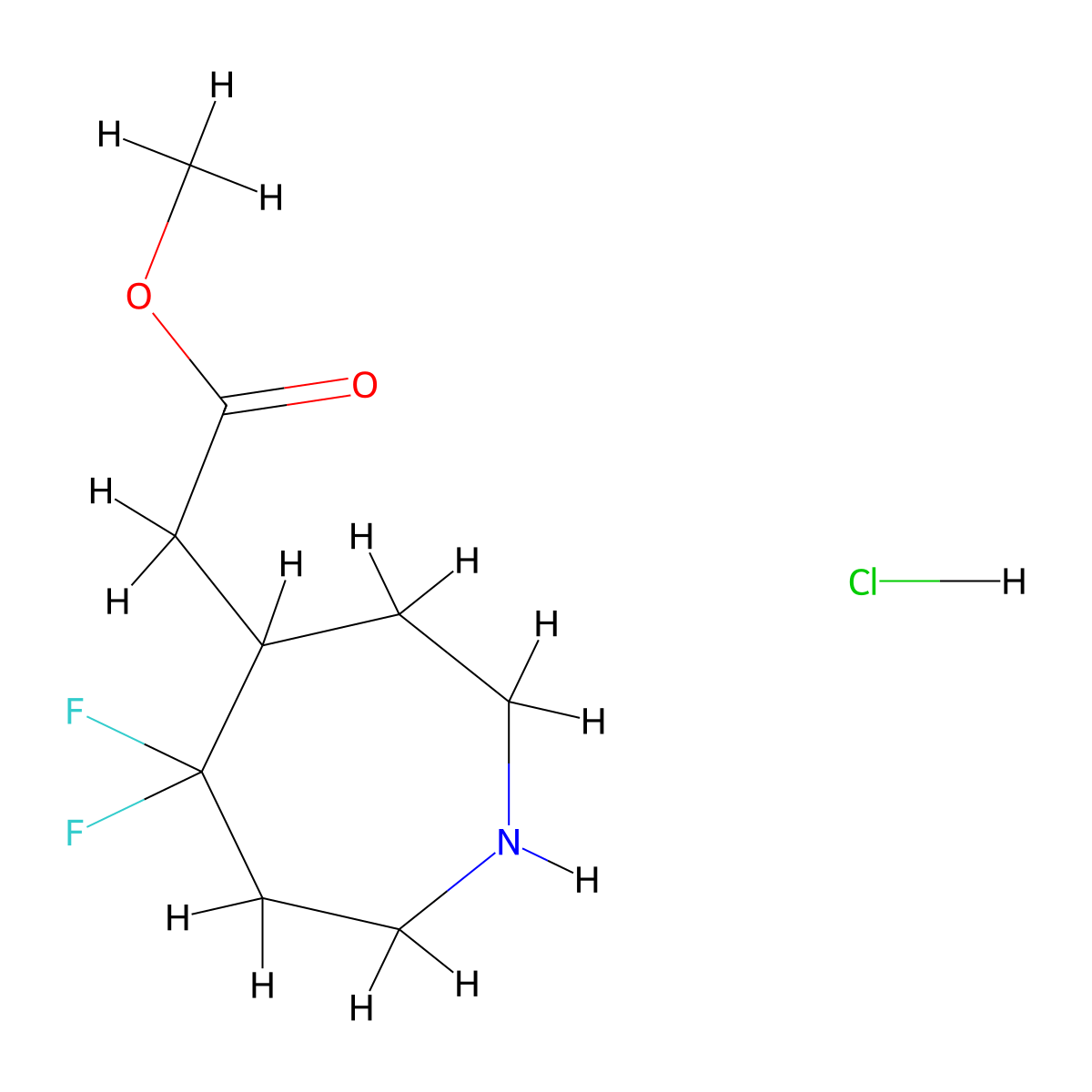 Methyl 2-(5,5-difluoroazepan-4-yl)acetate hydrochloride molecular structure, CAS 2260936-50-1