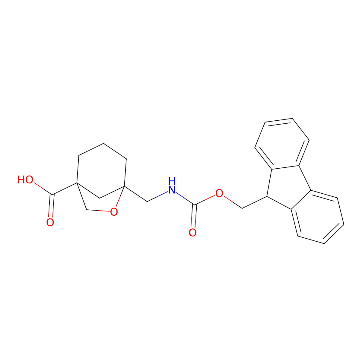 5-[(9H-Fluoren-9-ylmethoxycarbonylamino)methyl]-6-oxabicyclo[3.2.1]octane-1-carboxylic acid molecular structure, CAS 2260936-55-6